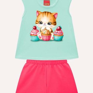 Conjunto Infantil Menina em Algodão Verde