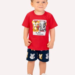Conjunto Infantil Menino Animais Vermelho