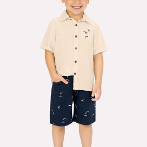 Conjunto Infantil Menino Bordado Bege