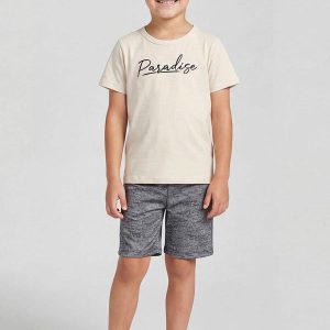 Conjunto Infantil Menino Camiseta e Bermuda Bege
