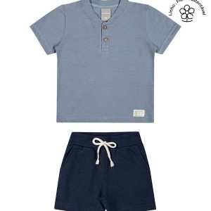 Conjunto Infantil Menino Curto Botões Azul