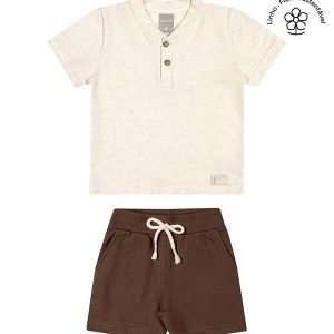 Conjunto Infantil Menino Curto Botões Bege