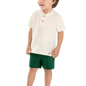 Conjunto Infantil Menino Linho Listrado Bege
