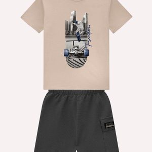 Conjunto Infantil Menino Skate Bege