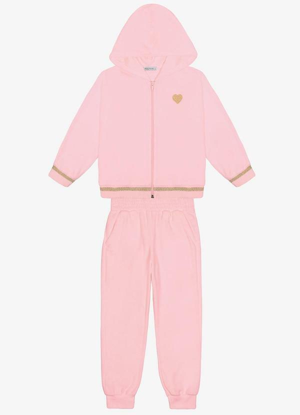 Conjunto Jaqueta com Capuz Calça Plush Rosa