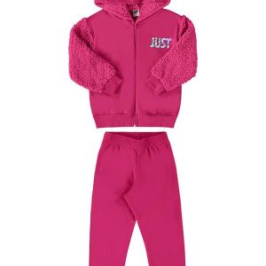 Conjunto Jaqueta e Calça Moletom Pelo Rosa