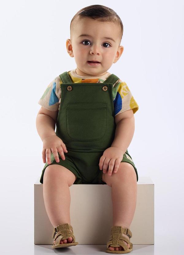 Conjunto Jardineira e Body Bebê Bege
