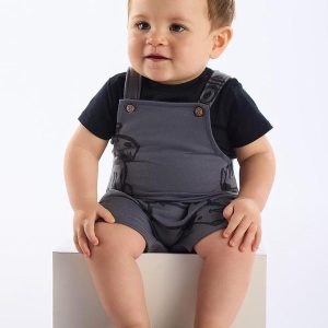 Conjunto Jardineira e Body Bebê Preto