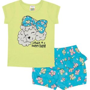 Conjunto Meia Malha Menina Amarelo