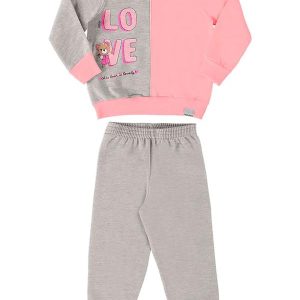 Conjunto Menina Blusão e Calça Moletom Love Rosa