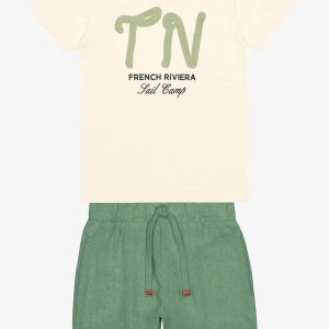 Conjunto Menino Camiseta com Bermuda Bege
