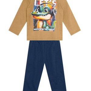 Conjunto Menino Dinossauro Marrom