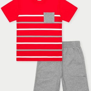 Conjunto Menino Listrado Vermelho
