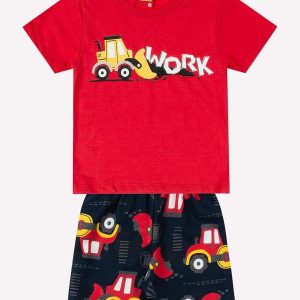 Conjunto Menino Retroescavadeira Vermelho