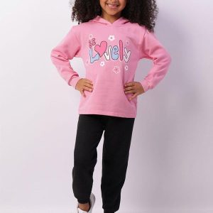 Conjunto Moletom Infantil Capuz com Estampa Rosa