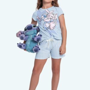 Conjunto Pijama Blusa e Short Lilo & Stitch Azul