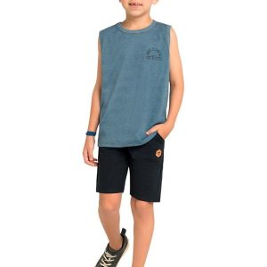 Conjunto Regata e Bermuda em Moletinho Azul