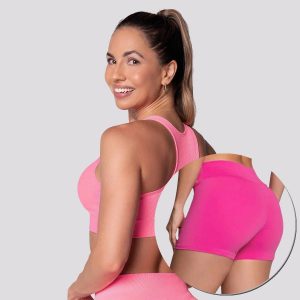 Conjunto Top Canelado e Shorts Selene Sem Costura Feminino Rosa