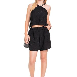 Conjunto Top Cropped e Short Juvenil Preto