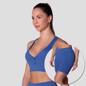 Conjunto Top e Shorts Selene com Bojo e Bolso Feminino Azul