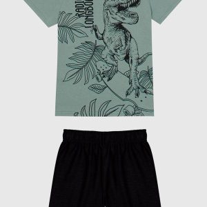 Conjunto Tropical Dino em Moletinho Menino Verde