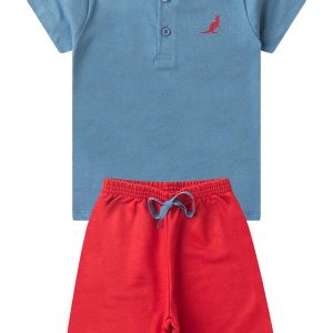 Conjunto Verão Botão Básico Kangulu Azul