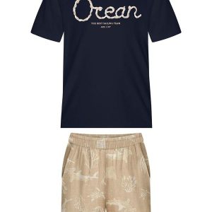 Conjunto com Bermuda Estampada e Camiseta Bege