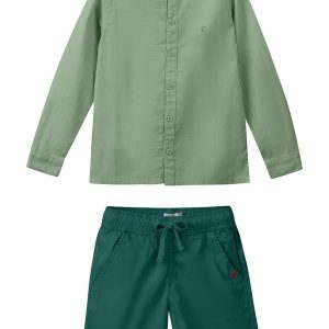 Conjunto de Camisa Bordada Menino Verde Menta