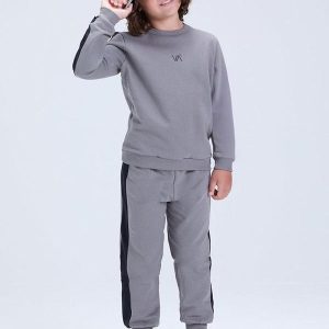 Conjunto de Moletom Faixas Laterais Chumbo