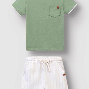 Conjunto em Linho Listrado Verde Menta