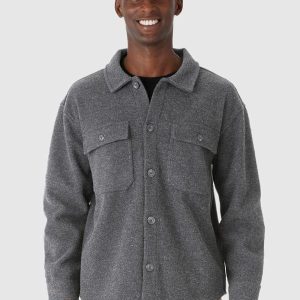 Jaqueta Camisa em Lã Cinza Escuro
