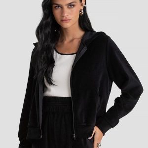 Jaqueta Feminina Plush com Capuz Preto