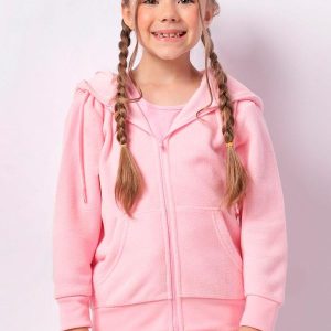 Jaqueta Infantil Fleece com Capuz Rosa