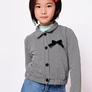 Jaqueta Infantil Jacquard Xadrez Laço Preta