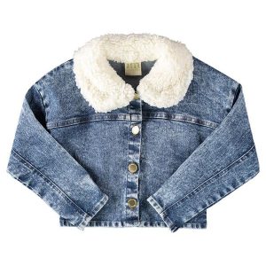 Jaqueta Menina Jeans Trancoso Gola Pelo Azul