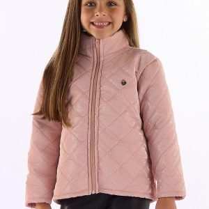 Jaqueta Menina Matelassê com Zíper Rosa