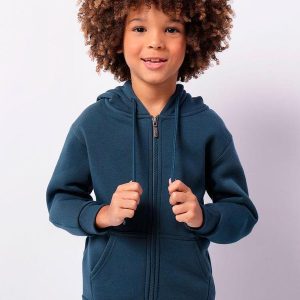 Jaqueta Moletom Infantil Peluciada Capuz Azul