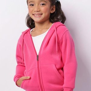 Jaqueta Moletom Infantil Peluciada Capuz Rosa