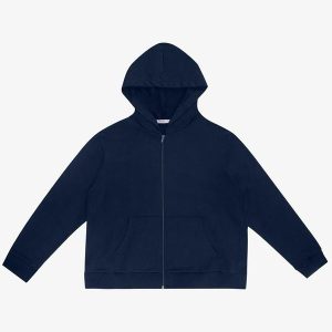 Jaqueta com Capuz em Moletom Azul