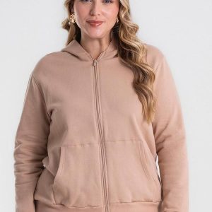 Jaqueta com Capuz em Moletom Marrom