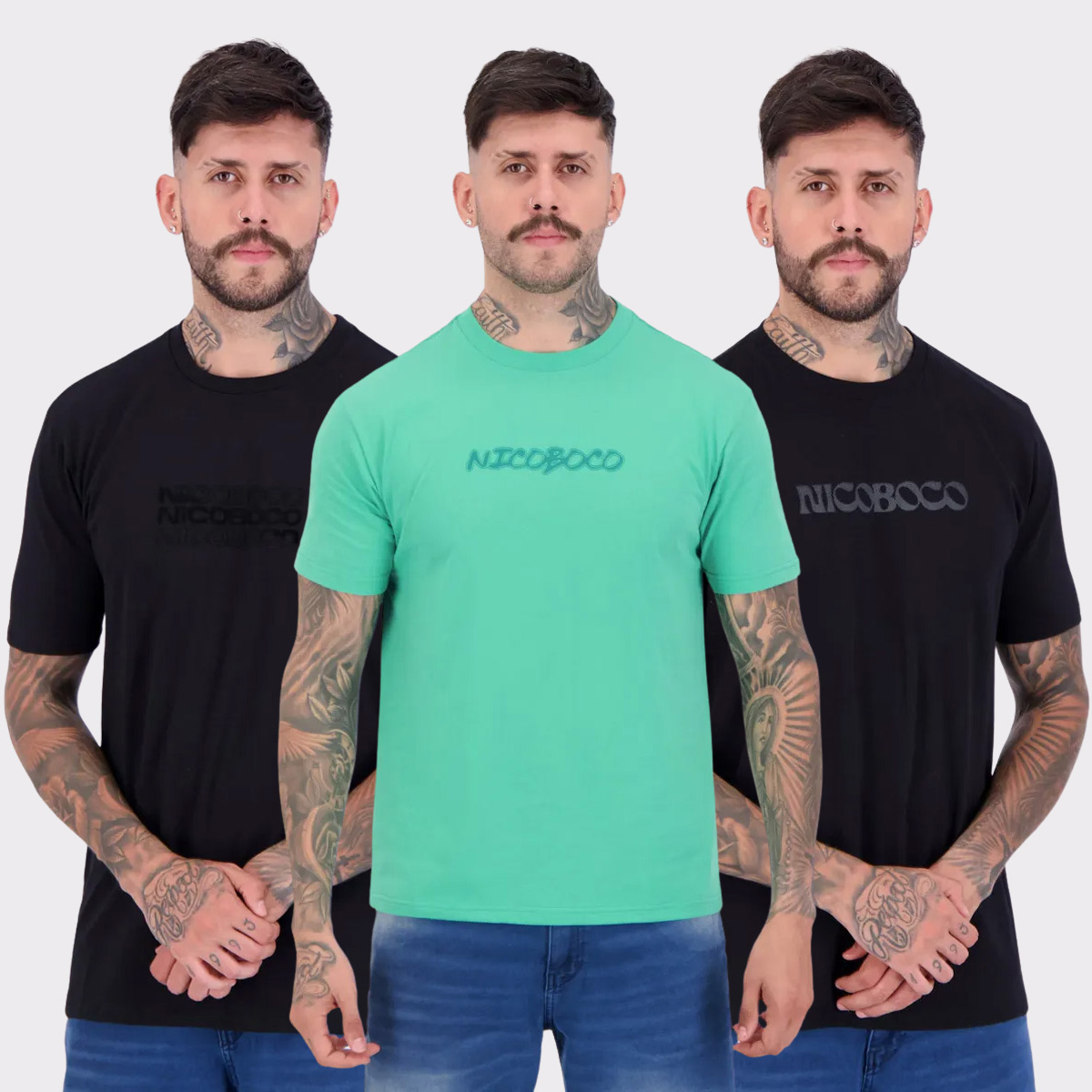 Kit 03 Camisetas Nicoboco Basic Preta e Verde