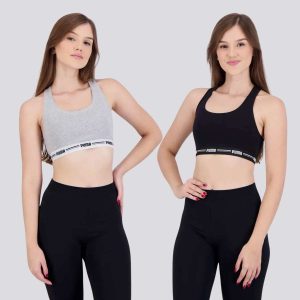 Kit 2 Tops Puma Nadador Feminino Cinza e Preto