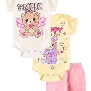 Kit Body Infantil Curto 3 Peças Bege