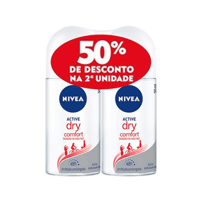 Kit Desodorante Antitranspirante Roll-On Nivea Active Dry Comfort 2 Unidades 50ml Cada