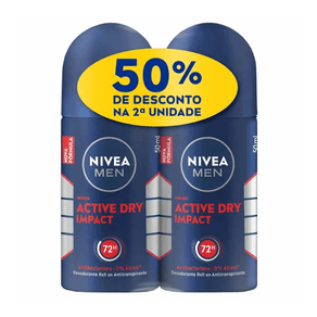 Kit Desodorante Antitranspirante Roll-On Nivea For Men Active Dry Impact 2 Unidades 50ml Cada