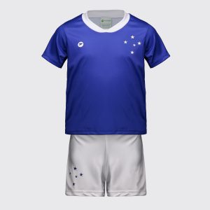 Kit Infantil Cruzeiro Baby com Bordado Azul e Branco