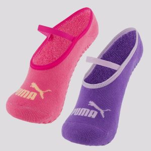 Kit Meia Puma Pilates Feminina 2 pares Roxa e Rosa