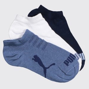 Kit Meia Puma Sapatilha 3 Pares Infantil Marinho Azul e Branca