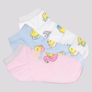 Kit Meia Selene 3 Pares Sapatilha Infantil Rosa Branco e Azul