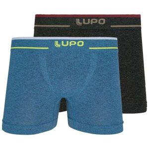 Kit com 2 Cuecas Boxer Lupo 733-004 Azul-Preto-Mescla